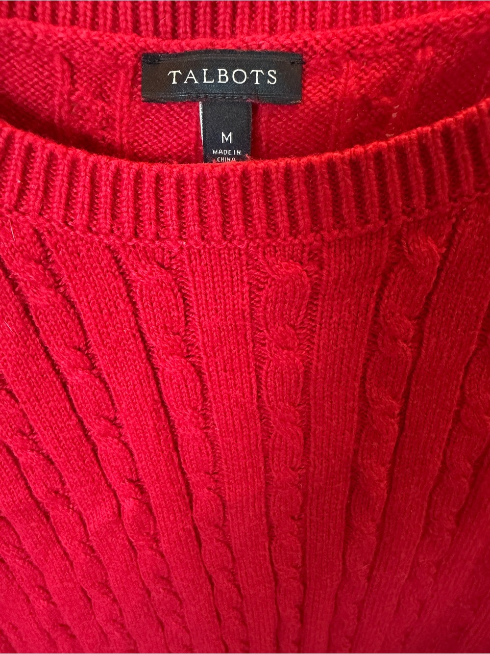 Talbots Bright Red Cable Crewneck Sweater
